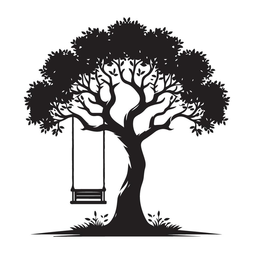 Silhouette Tree Swing Design Illustration for Childhood Memories vector