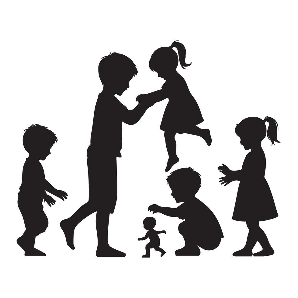 Silhouette children playing together illustration youthful energy vector