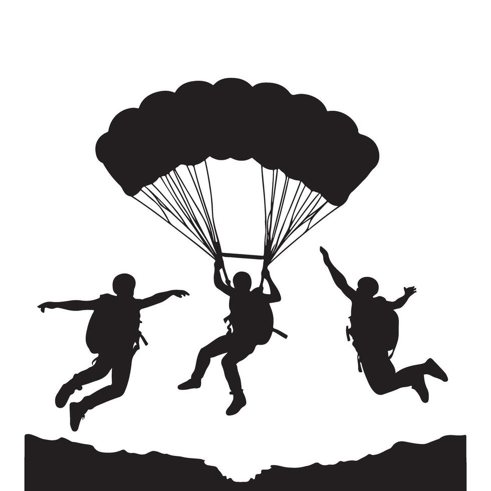 Skydiving Adventure Thrilling Silhouette Descent with Parachutes vector