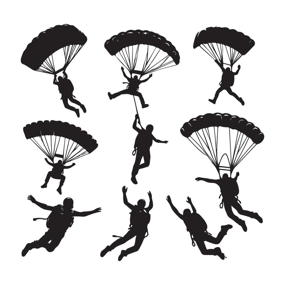 Parachuting silhouette illustration art skydiving adventures design vector