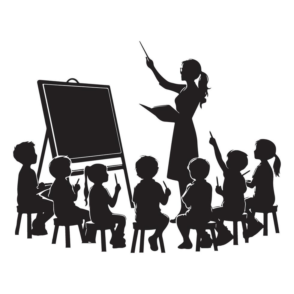 Silhouette Teacher Instructing Students in Classroom Education Concept vector