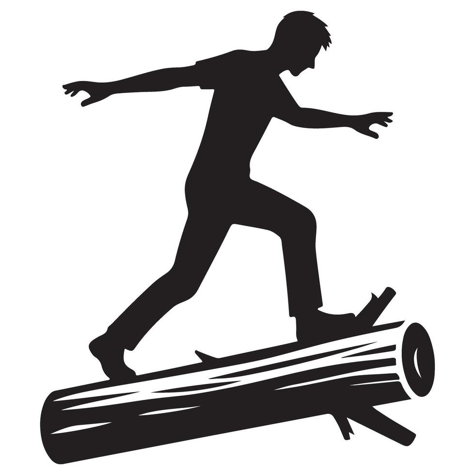 Man Walking on Log Silhouette Illustration for Outdoor Adventure vector