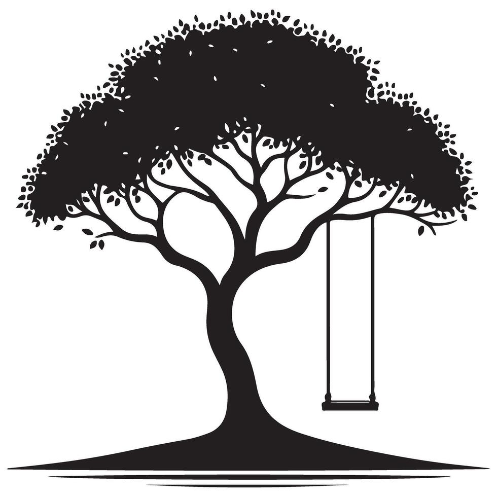 Silhouette Tree with Empty Swing Illustration Image for Peaceful Scenery vector