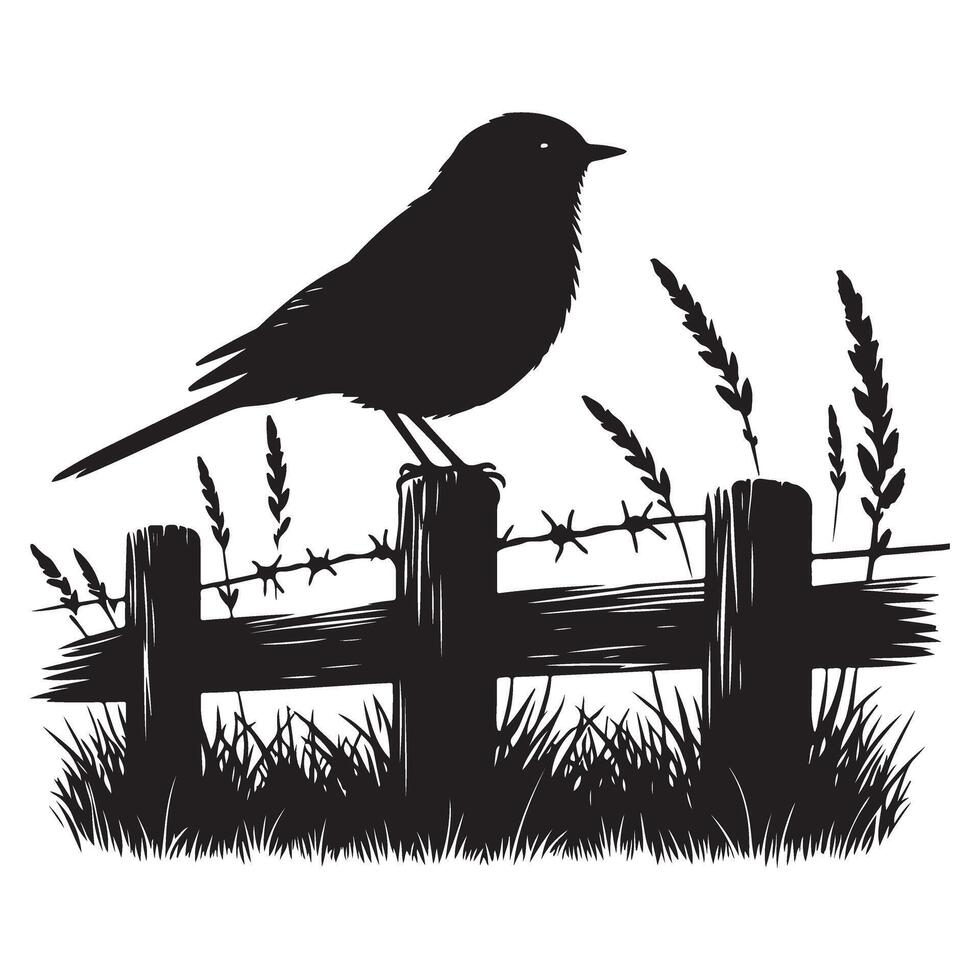 Bird Silhouette Illustration on Fence Nature and Wildlife vector