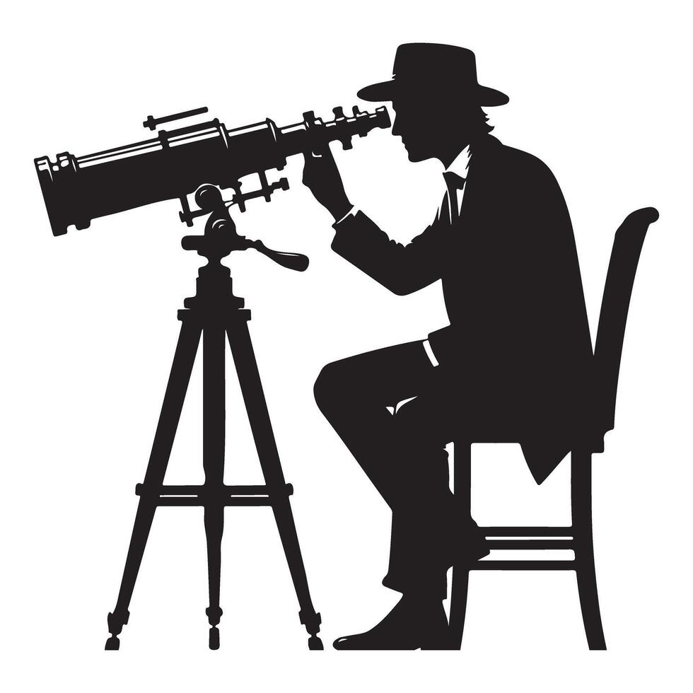 Silhouette illustration of man observing the stars using telescope vector