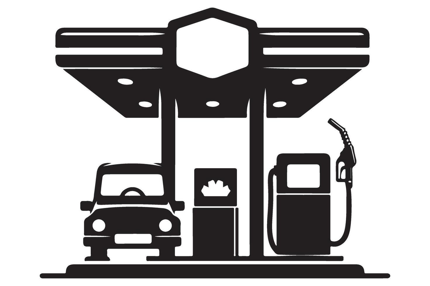 Gas Station Silhouette with Car Refueling Automotive Transportation vector