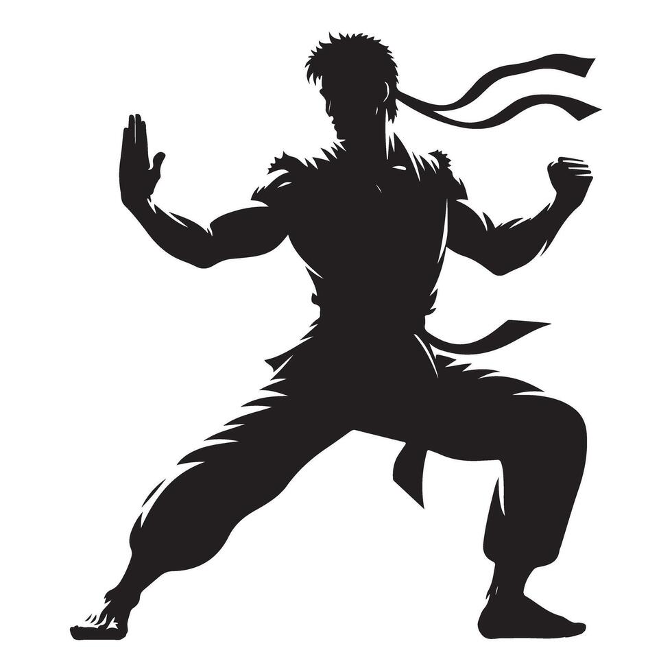 Silhouette Martial Artist Training Defense Ready Illustration vector