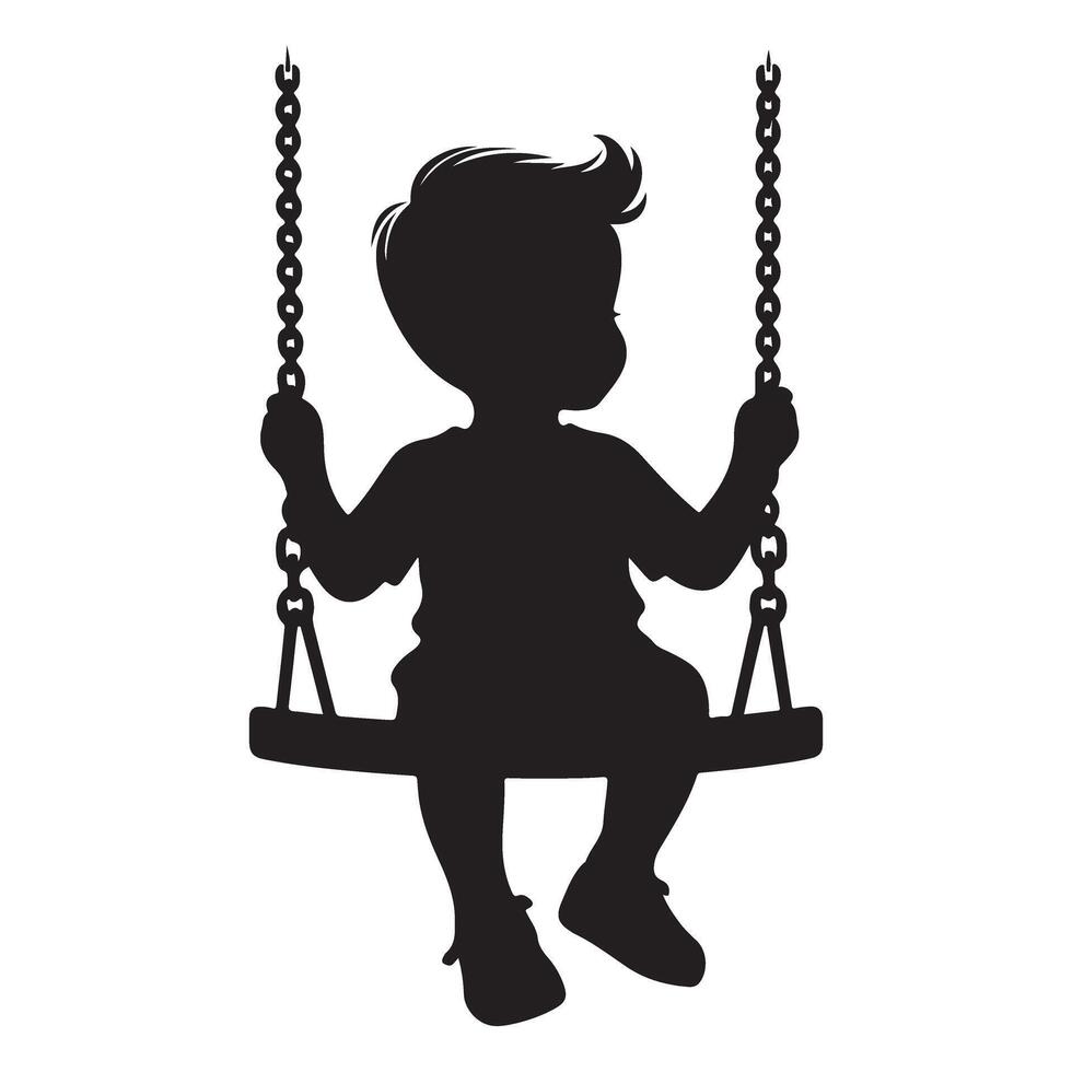 Silhouette Little Boy on a Swing Outdoor Fun Illustration vector