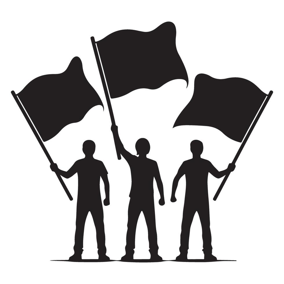 Group protesting with flags silhouette illustration for social causes vector