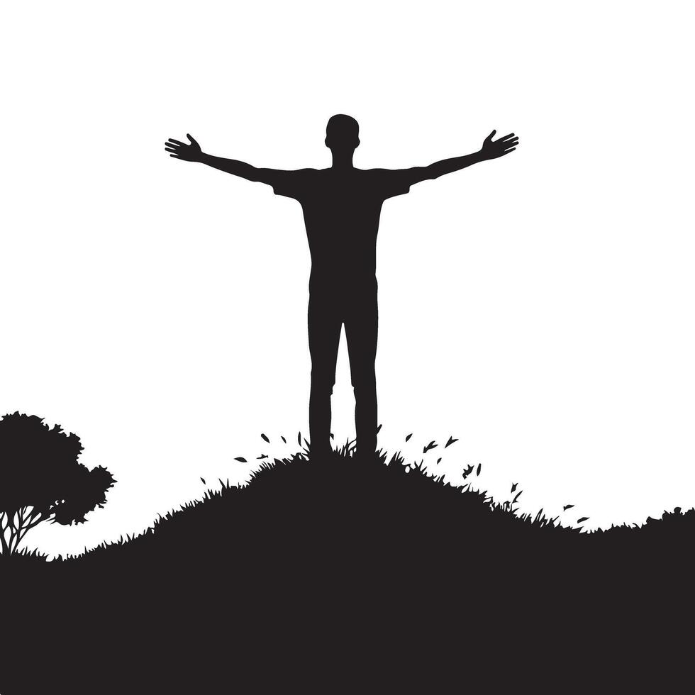 Silhouette illustration of a man standing with arms open outdoors vector