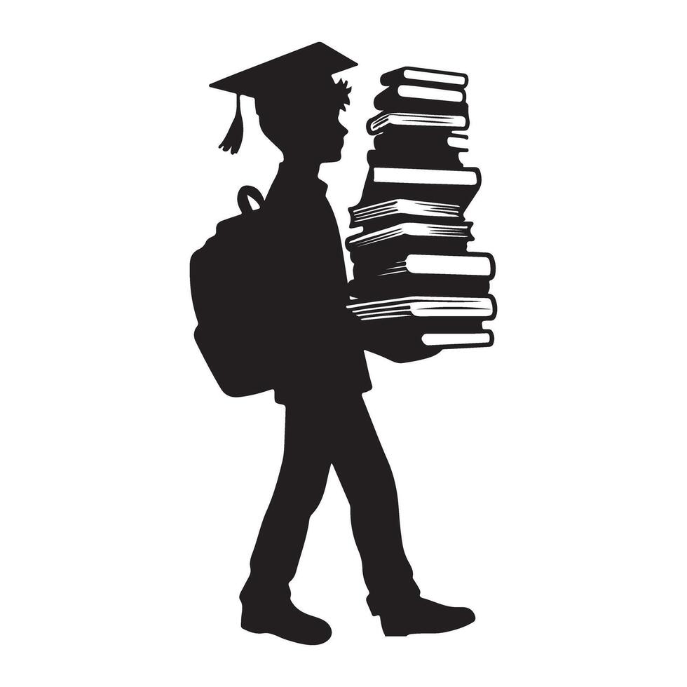 Graduation Silhouette Student Carrying Books Image Design vector