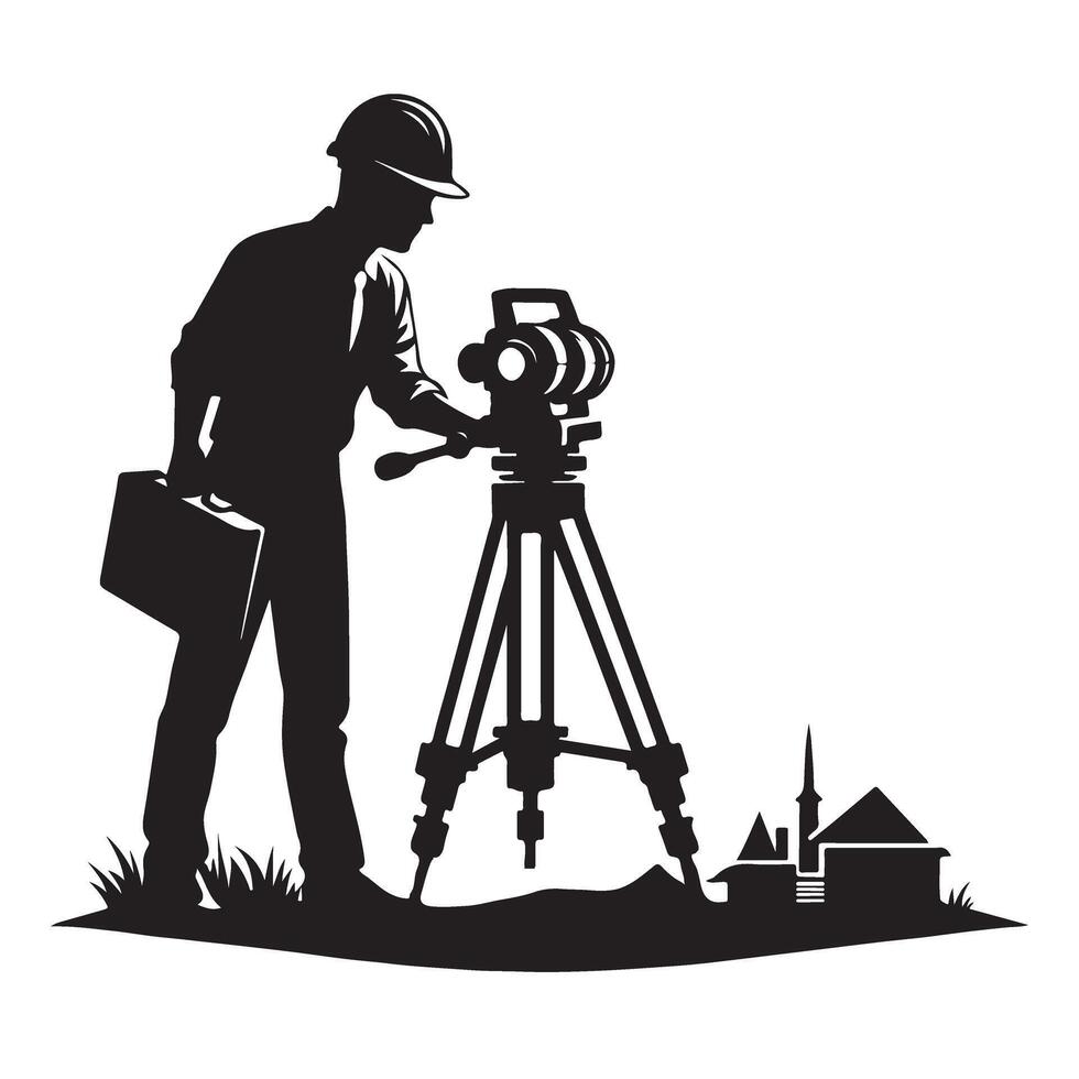 Silhouette Surveyor Illustration Land Surveying and Topography Expert vector