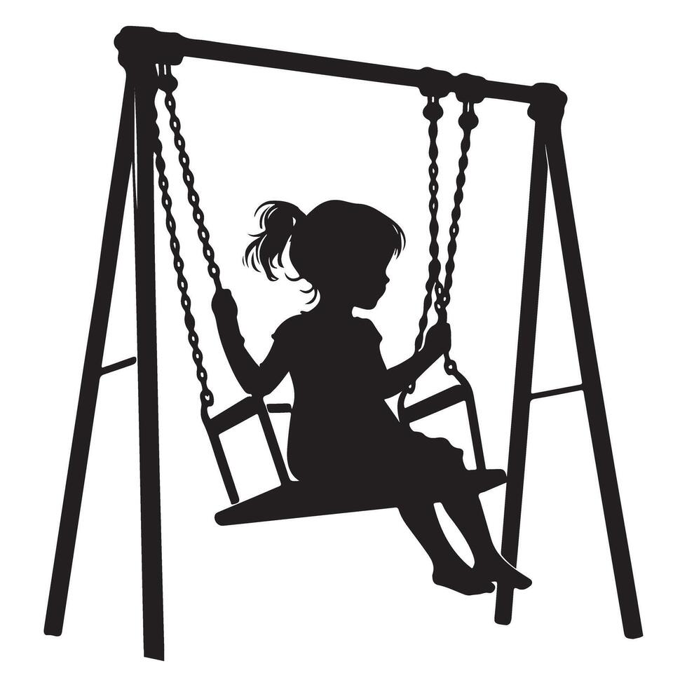 Silhouette of a girl enjoying swing in a playground vector