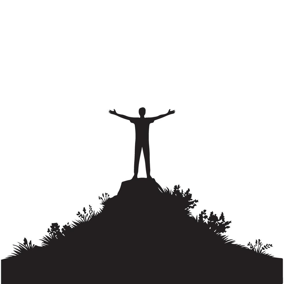 Silhouette Achievement Peak Success Reaching Summit Top Adventure Exploration vector