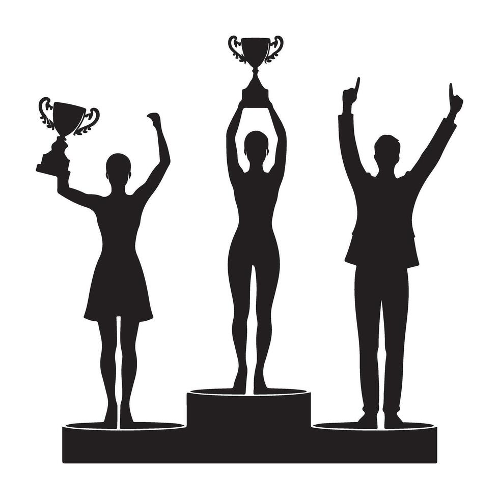 Victory Podium Silhouette Winners Celebrating Achievement Success Illustration vector