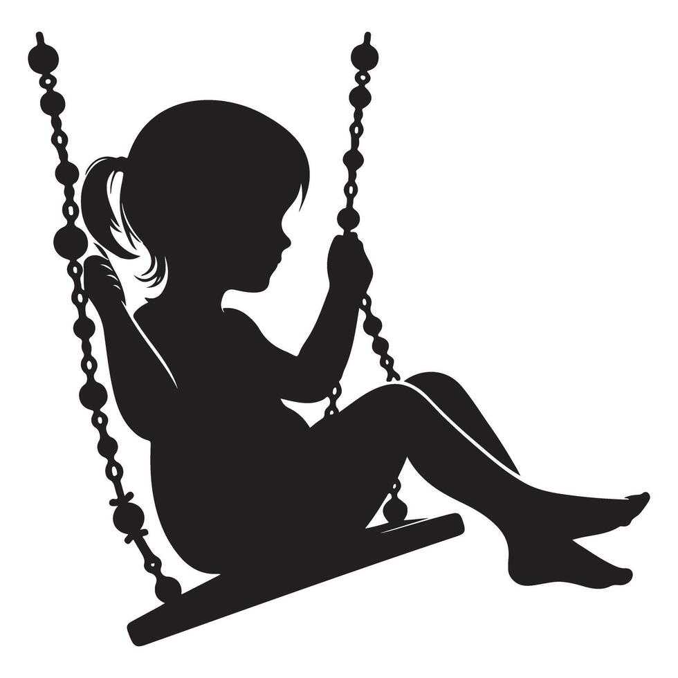 Girl on Swing Silhouette Illustration of Childhood Joy vector