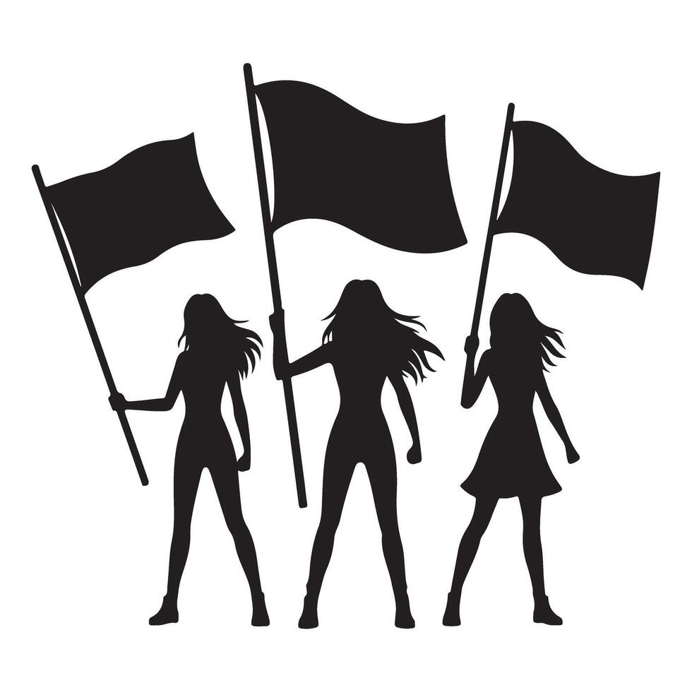 Silhouette Women Protesting with Flags Empowerment Feminism Demonstration vector