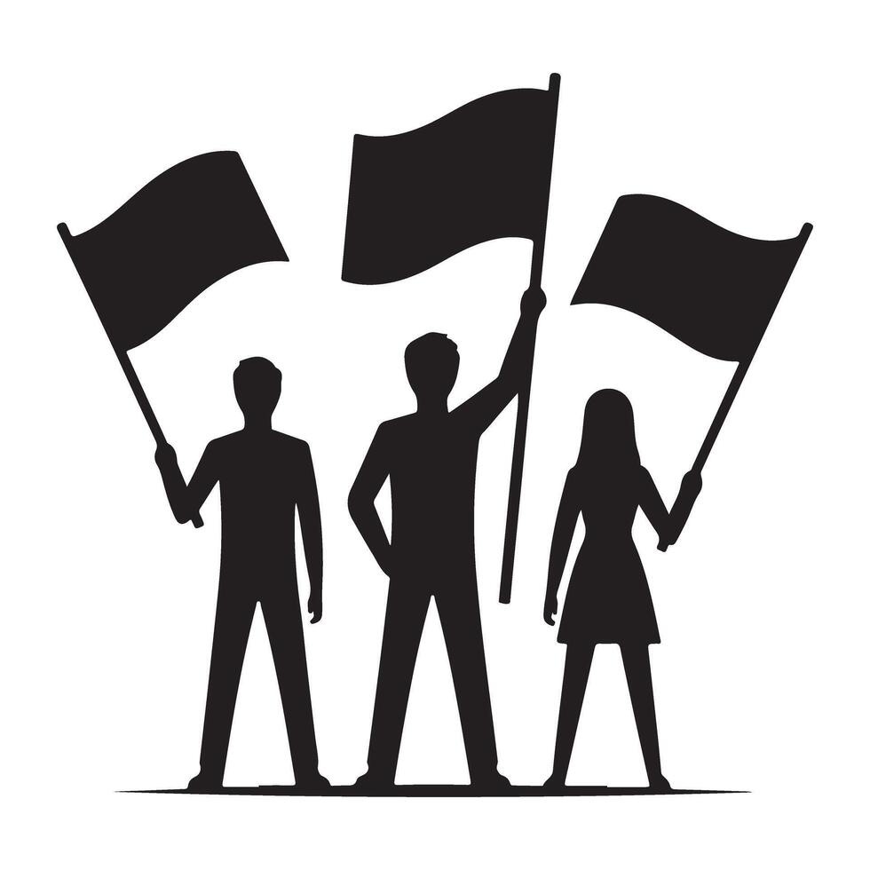 Silhouette Group Holding Flags Supporting and Fighting For Rights vector