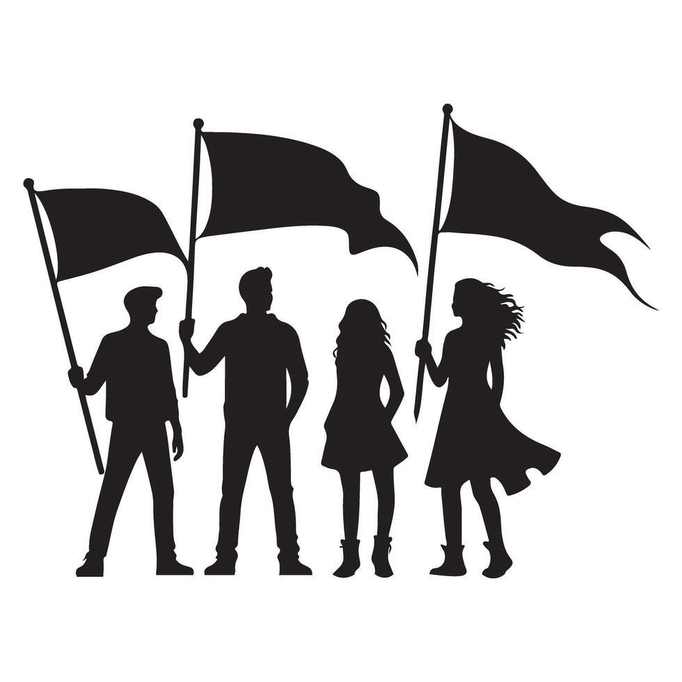 Silhouette protesters holding flags demonstration illustration revolution vector