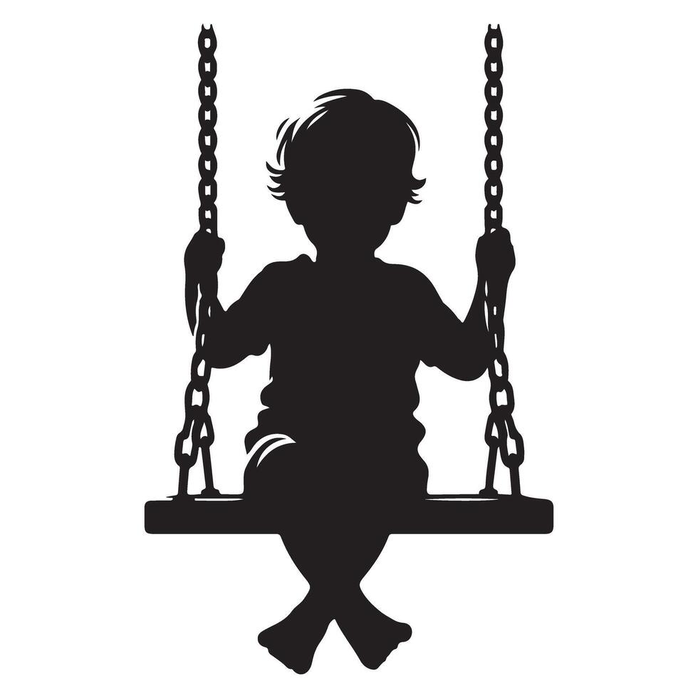 Child on swing silhouette art for childhood memories vector