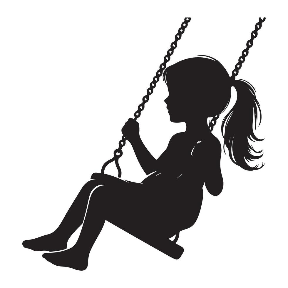 Silhouette Little Girl on a Swing Outdoor Activity Illustration vector
