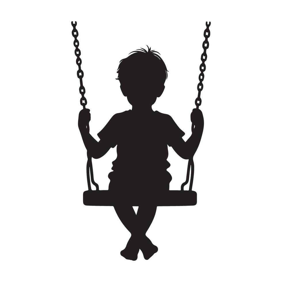Silhouette of a child on a swing illustration carefree childhood vector