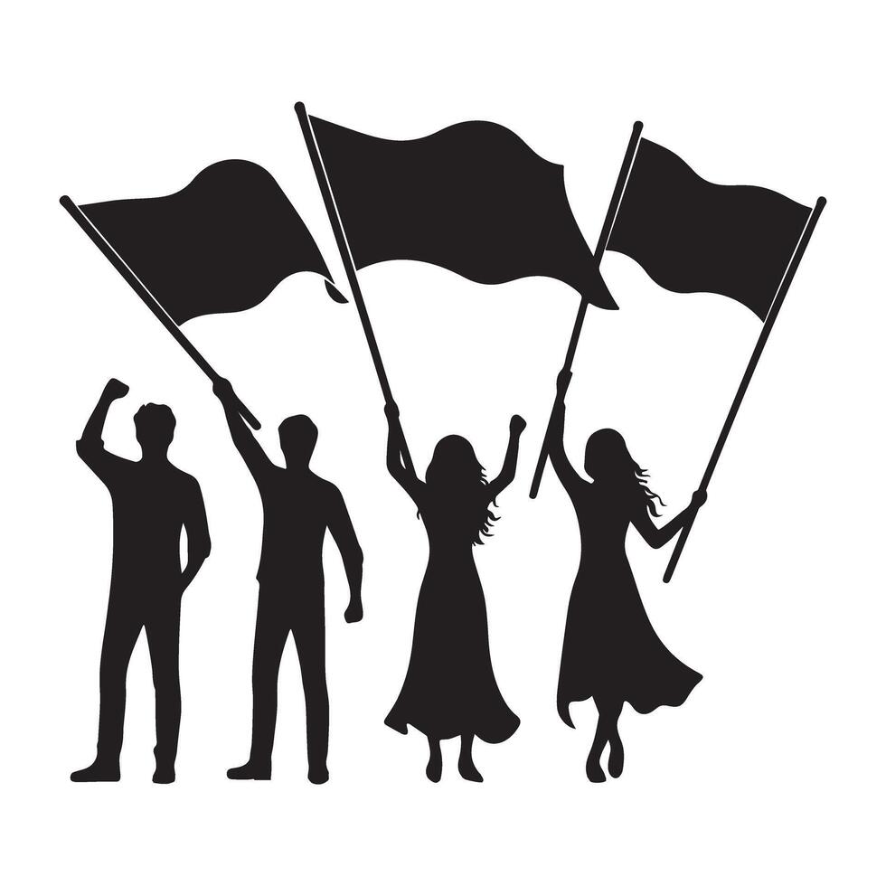 People protesting with flags silhouette image for campaigns vector