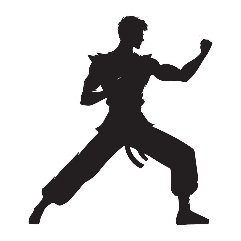 Silhouette of Martial Arts Fighter Ready to Battle Illustration vector