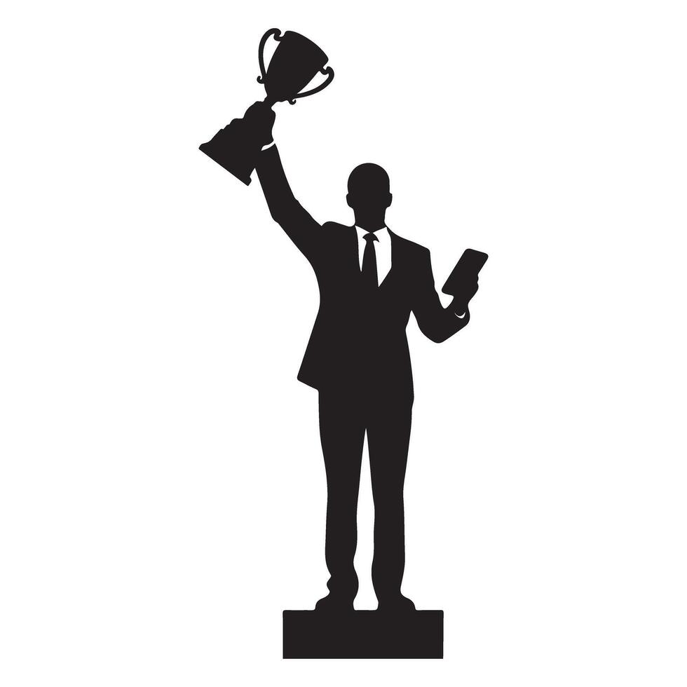 Silhouette of Businessman with Trophy Celebrating Success Achievement vector