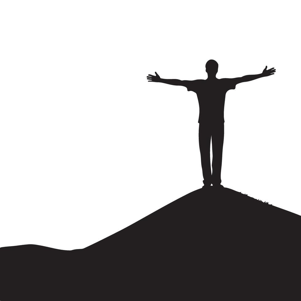 Silhouette of Man on Hilltop Achieving Success and Personal Freedom vector