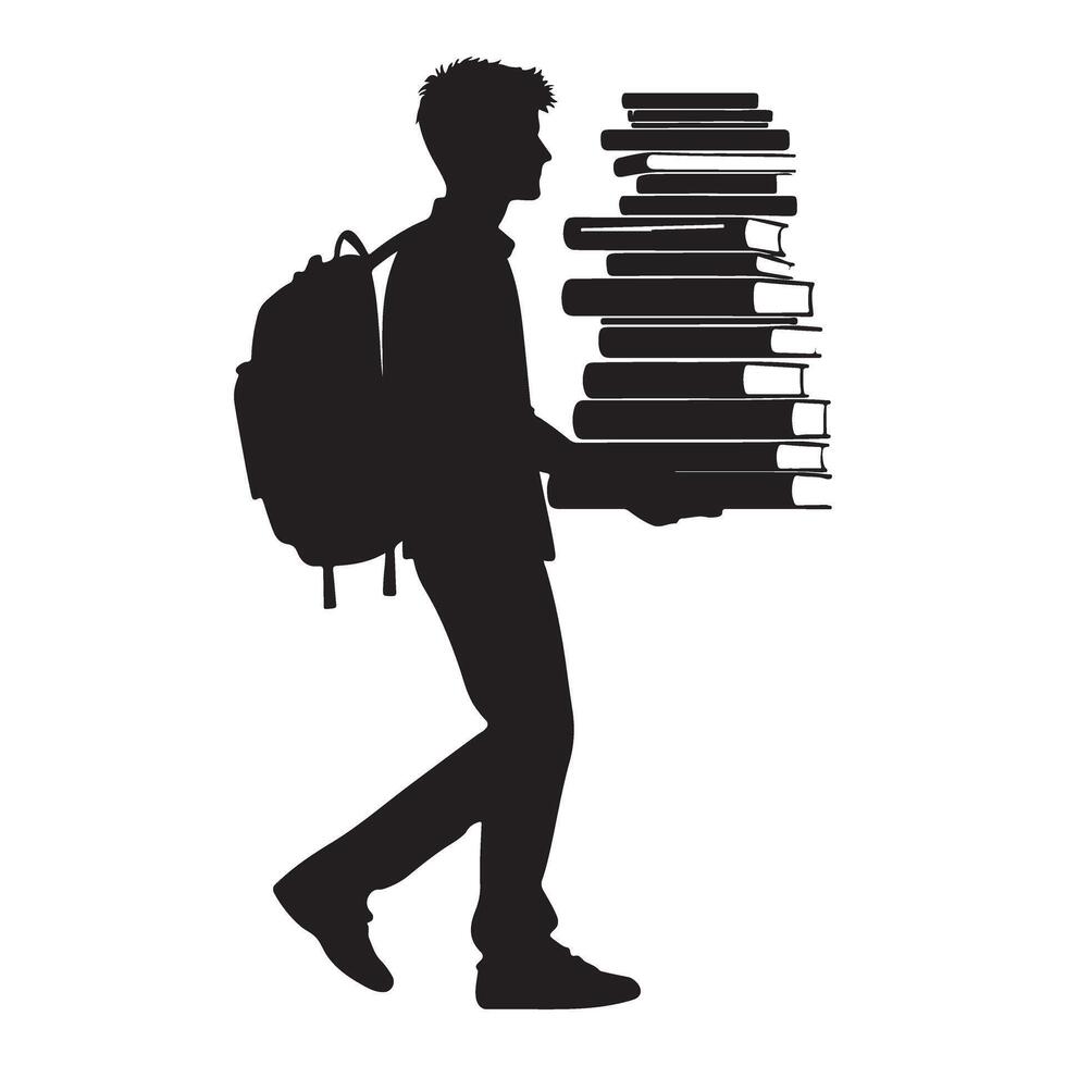 Student Silhouette Illustration Carrying a Stack of Books vector