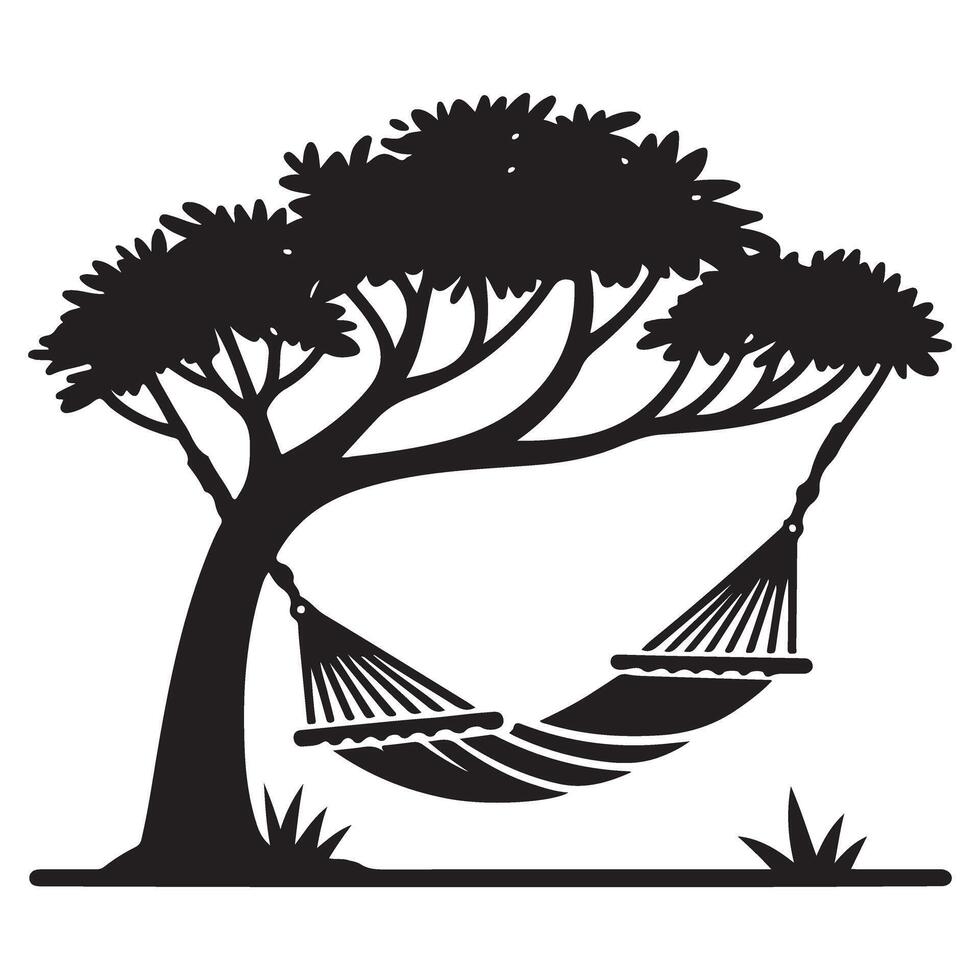 Silhouette Hammock Under Tree Relaxing in Nature Illustration vector