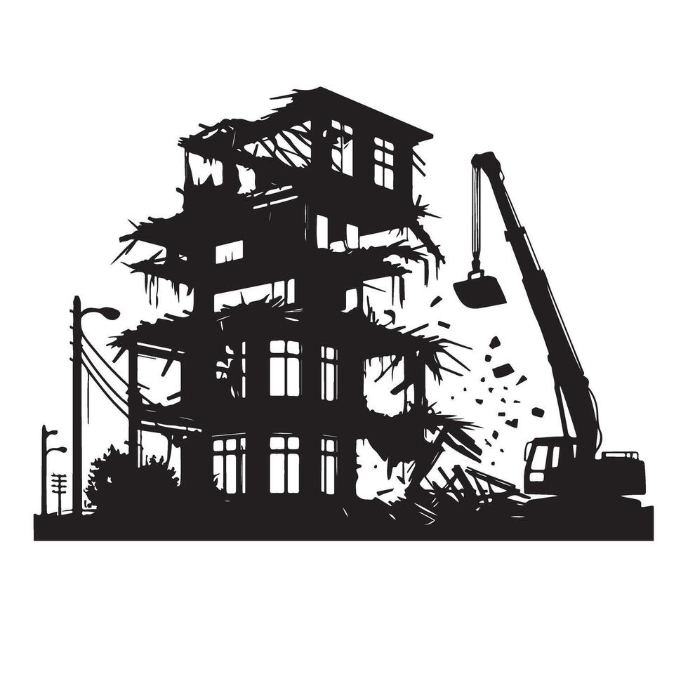 Building demolition crane construction site silhouette design vector