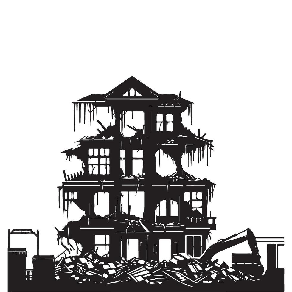 Demolition Process Illustration Shows Old Building Destruction and Reconstruction vector