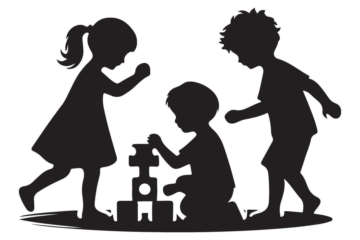 Silhouette Children Playing with Blocks Childhood Development Illustration vector