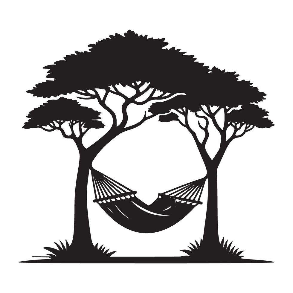Hammock Between Trees Silhouette A Relaxing Outdoor Scene Illustration vector