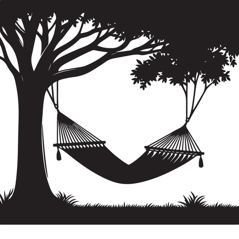 Relaxing Hammock Under a Shady Tree Silhouette Graphic Design vector