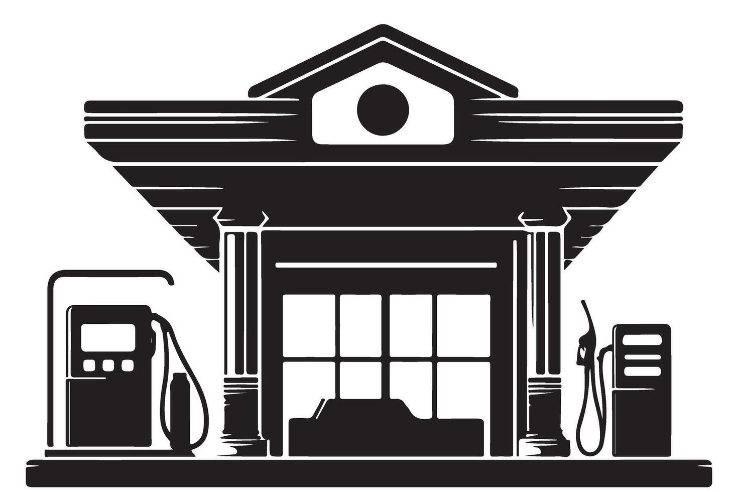 Retro gas station building silhouette illustration graphic resource vector