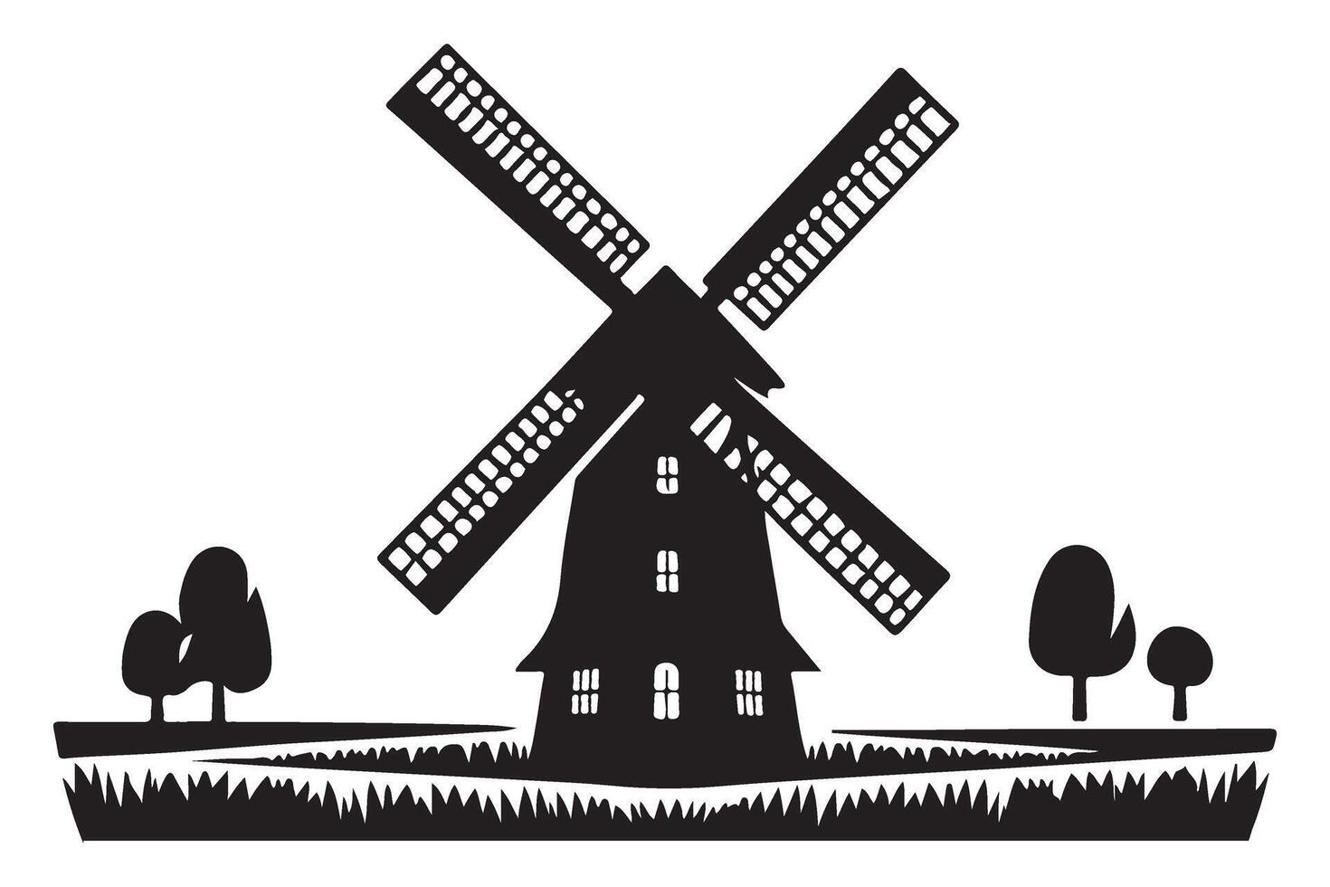 Windmill Silhouette Illustration for Sustainable Energy and Nature Design vector
