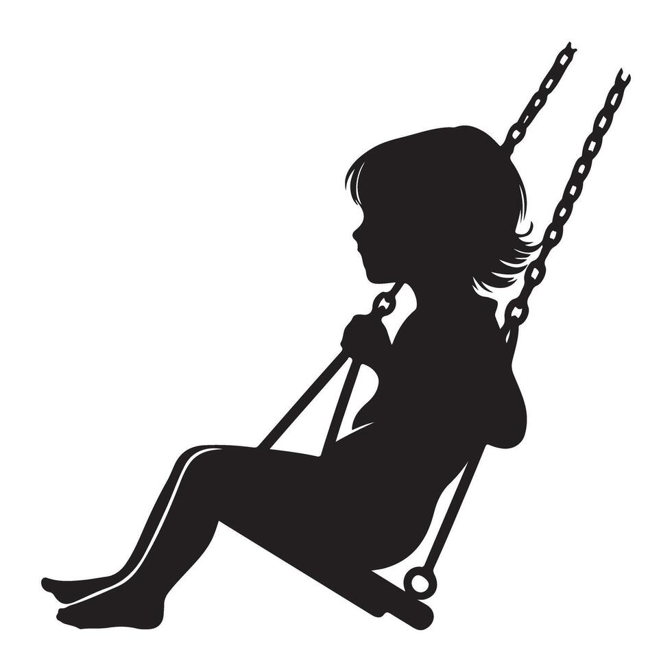 Girl Silhouette Swinging High A Joyful Childhood Moment Art vector