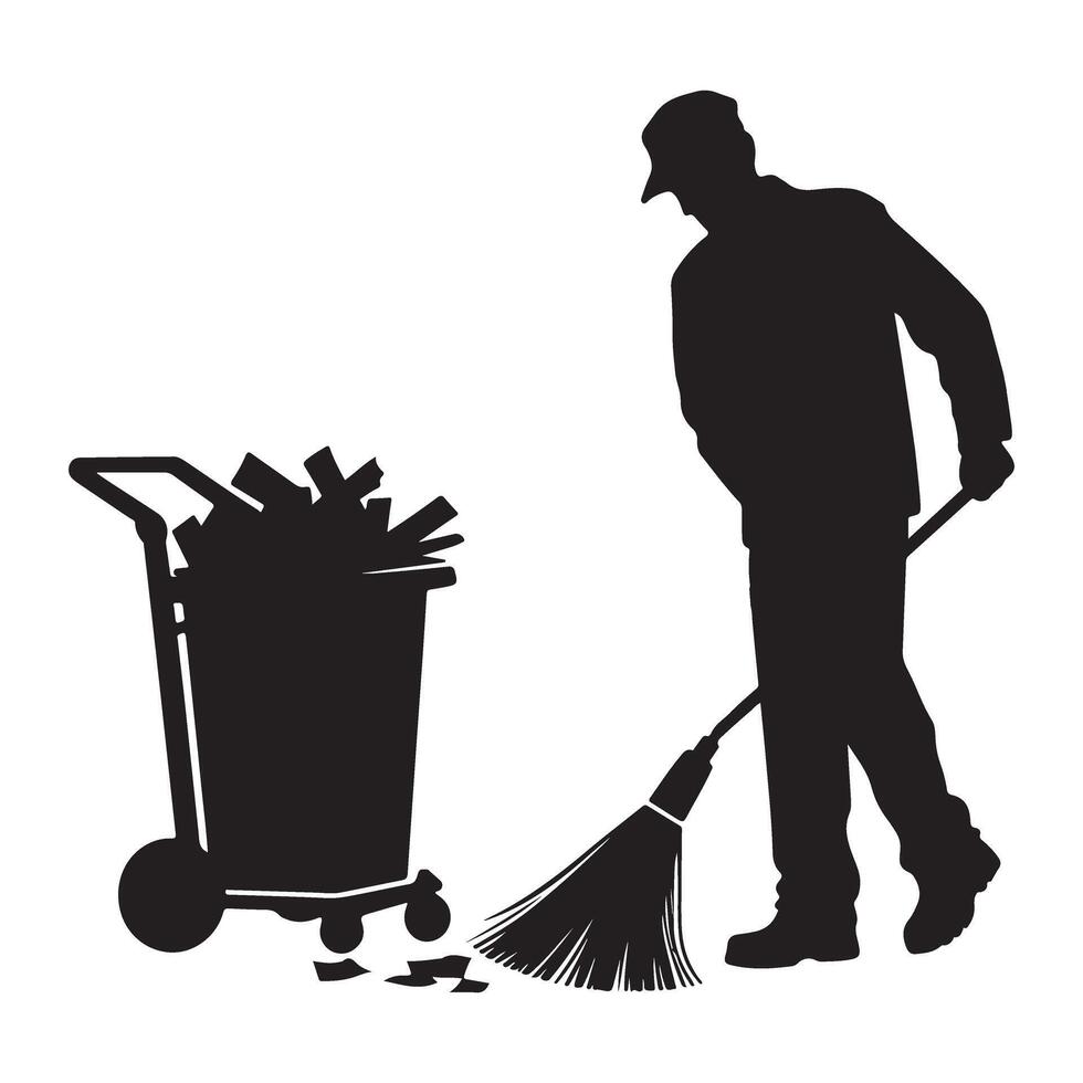 Dedicated Street Cleaner Sweeping Silhouette Symbol of Public Service vector