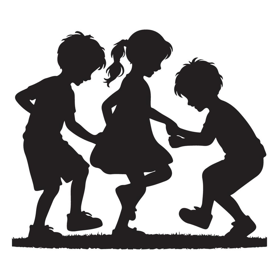 Silhouette of children playing together graphic illustration art vector