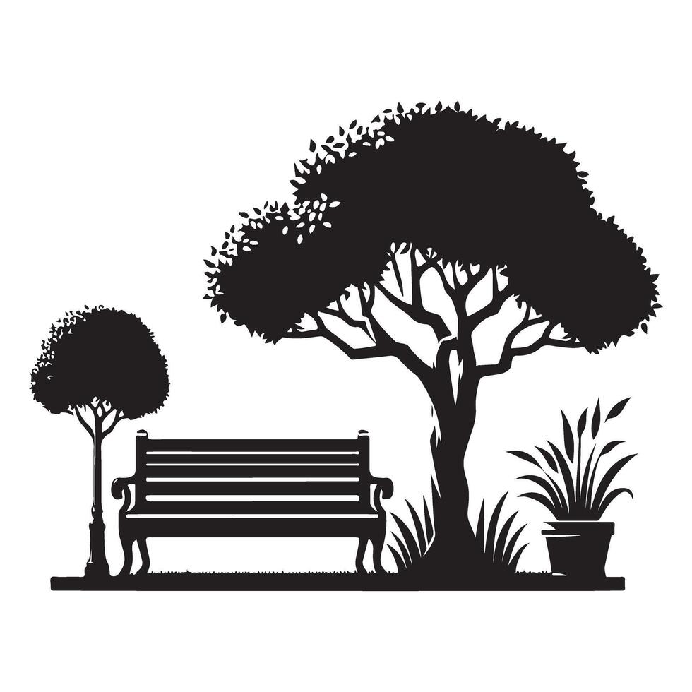 Park Bench and Tree Silhouette Tranquil Urban Scene Illustration vector