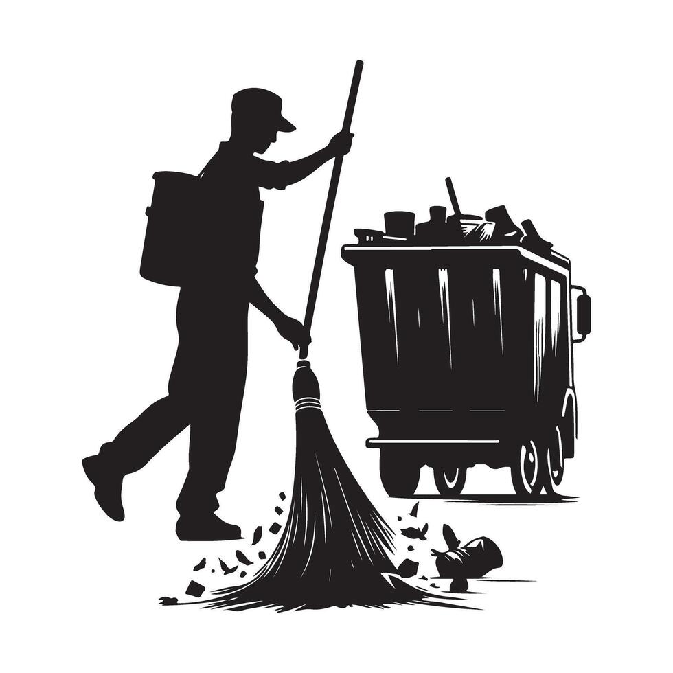 Street Cleaning Silhouette Art Enhancing Urban Environment Aesthetics vector