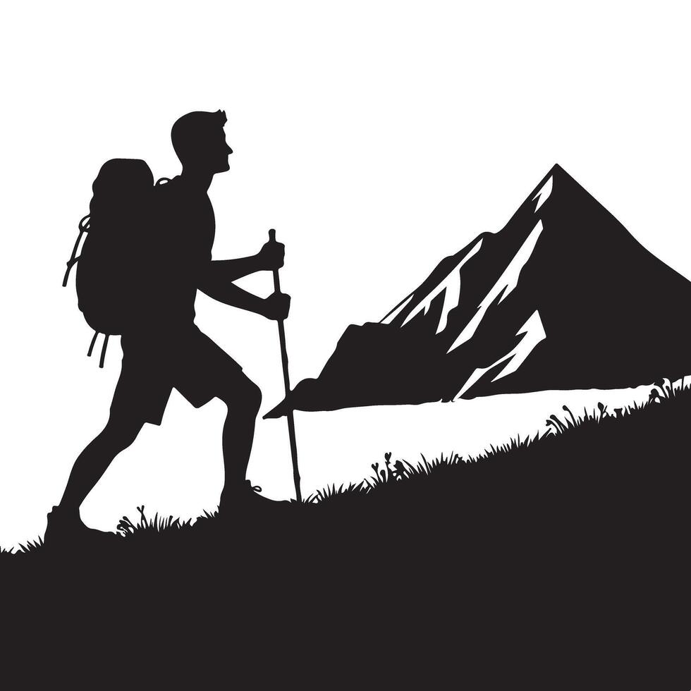 Adventurous hiker silhouette conquering mountain peaks for outdoor exploration vector