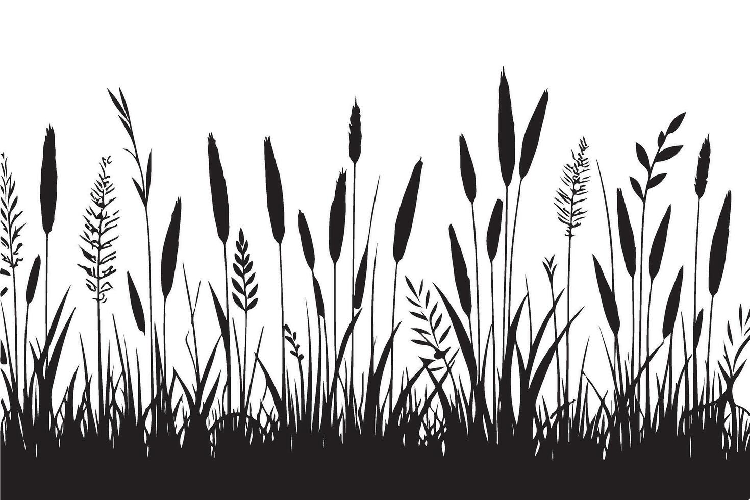 Silhouette Tall Grass and Weeds Illustration Nature Design vector