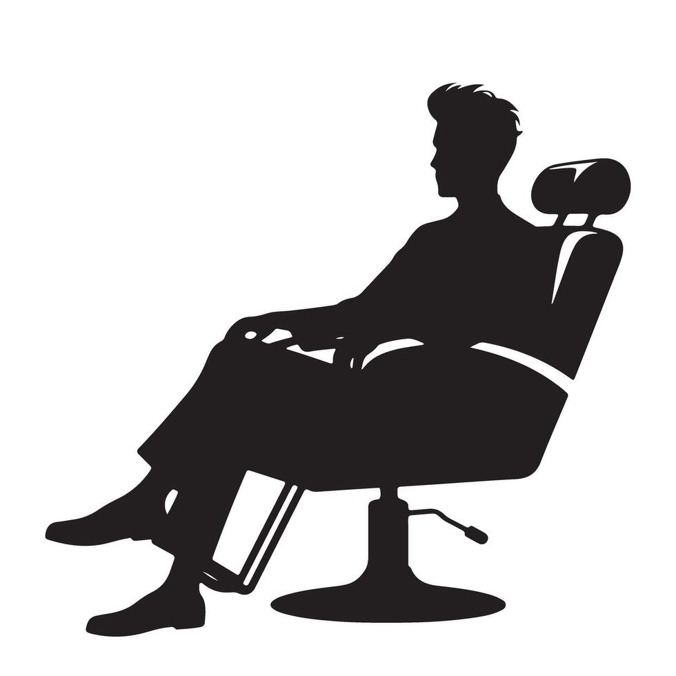 Stylish Man Silhouette Sitting in Barber Chair Illustration Art vector