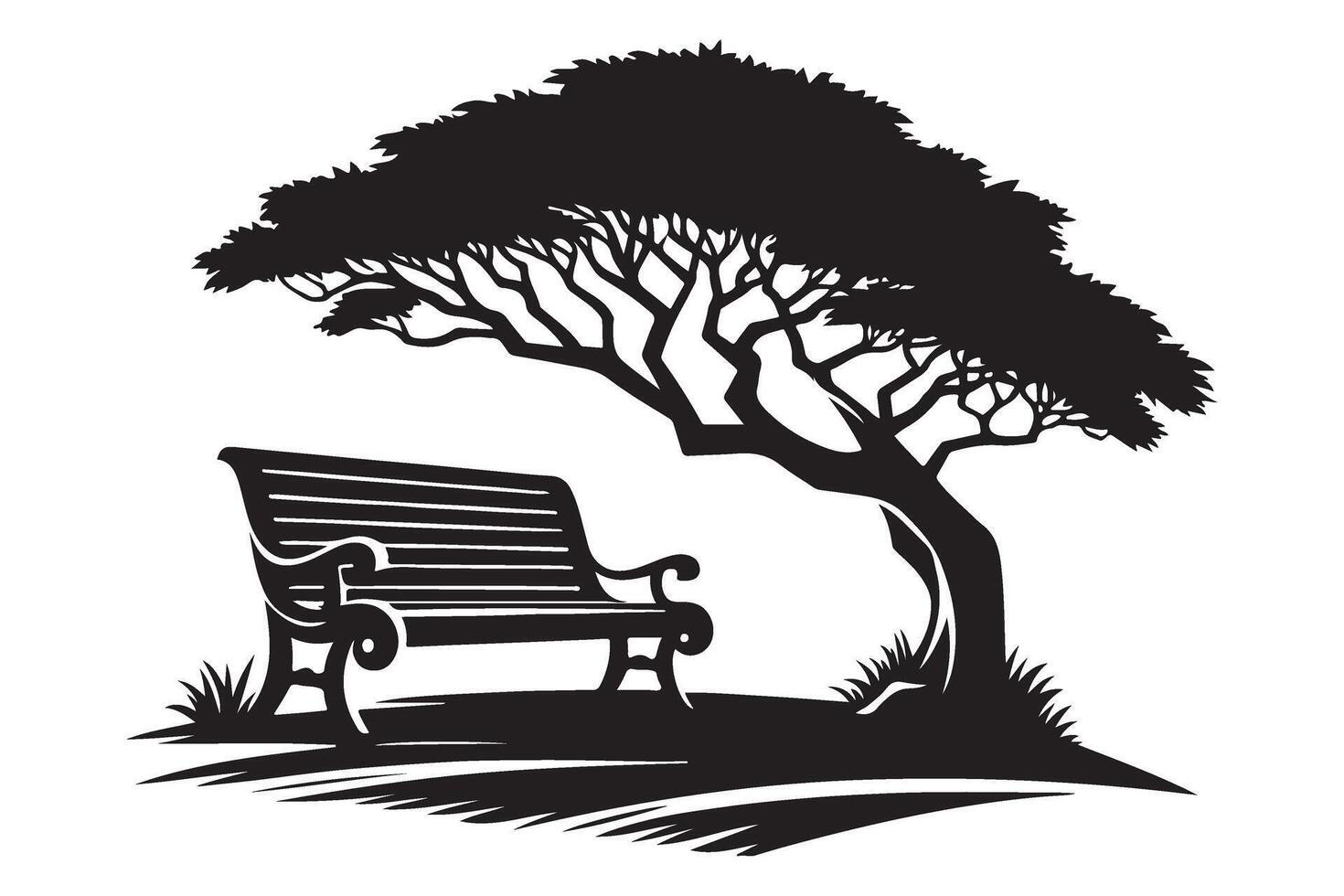 Park Bench Beneath Old Tree Silhouette Inviting Nature Rest Place vector
