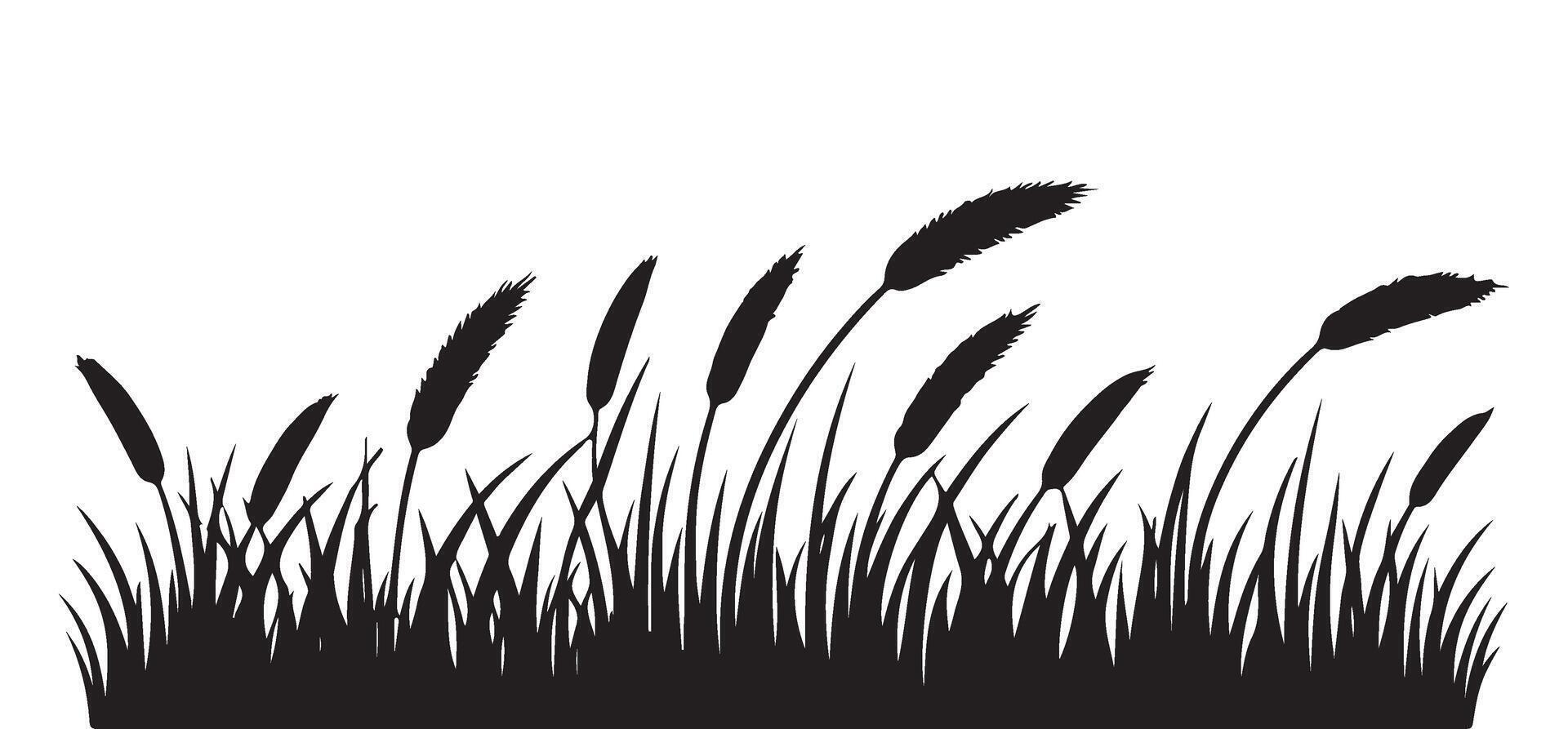 Silhouette illustration of grass blowing in the wind graphic resource vector