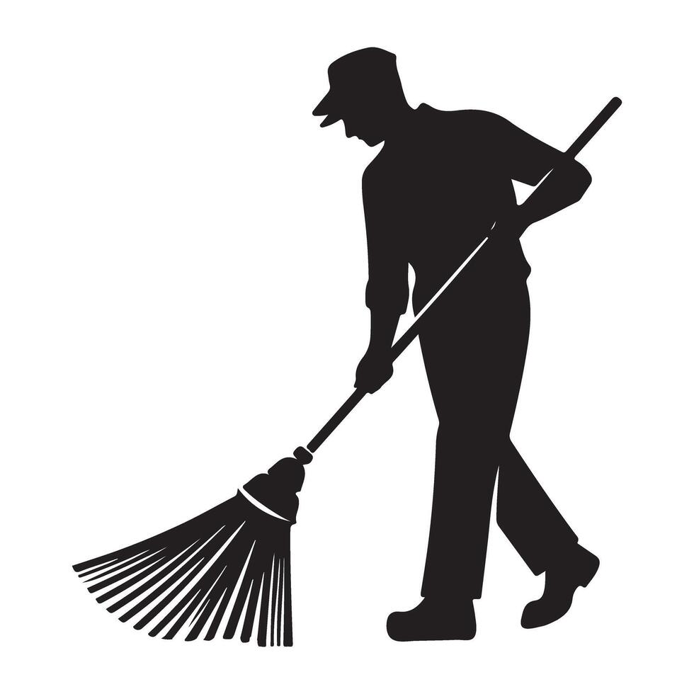 Silhouette Street Sweeper Illustration Art Black and White vector